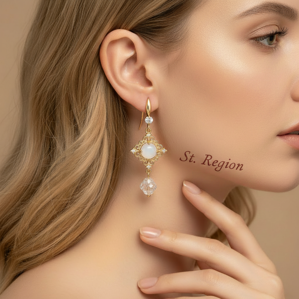 White Quartz & Crystal Cubic Zirconia Goldtone Rhombus Hook Earrings - Street Region