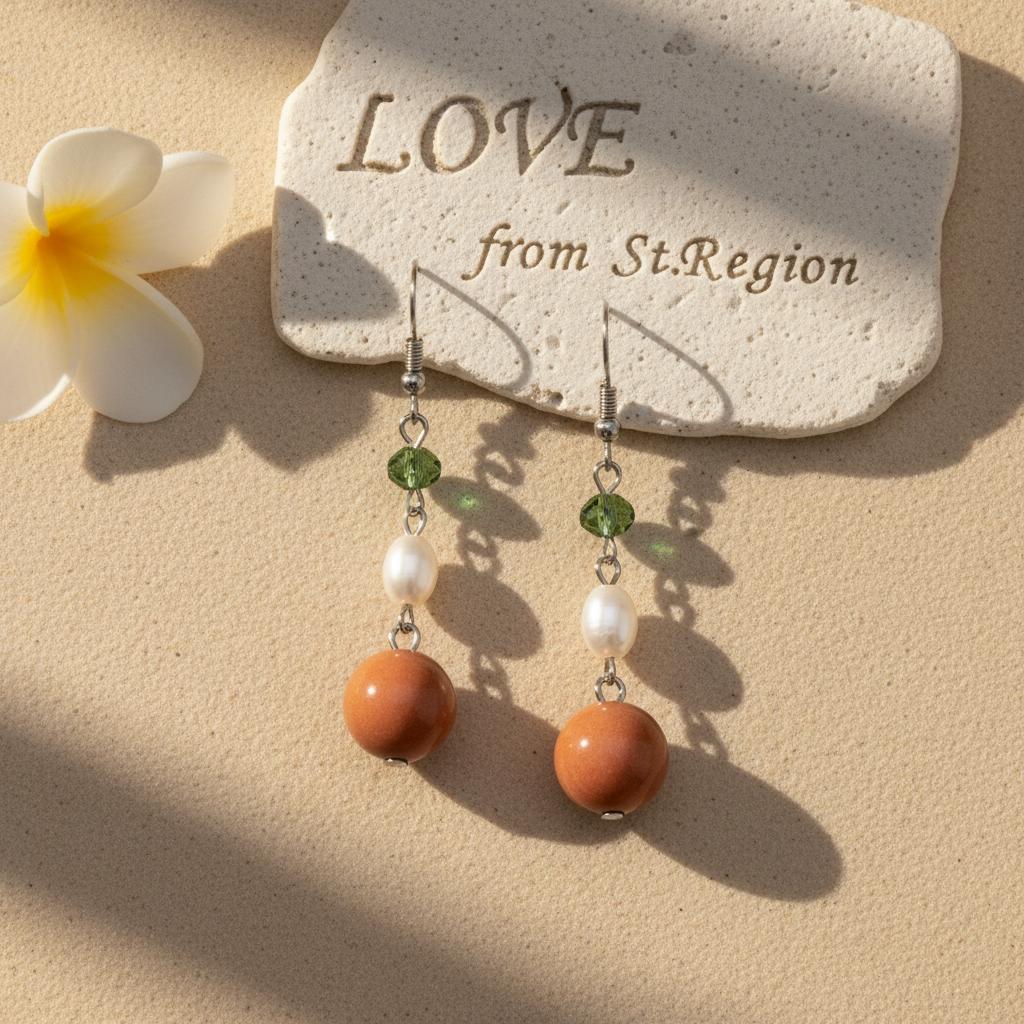 Orange Jade and Pearl Crystal Silvertone Ball Hook Earrings, silver drop earrings for women, everyday style, lifestyle look
