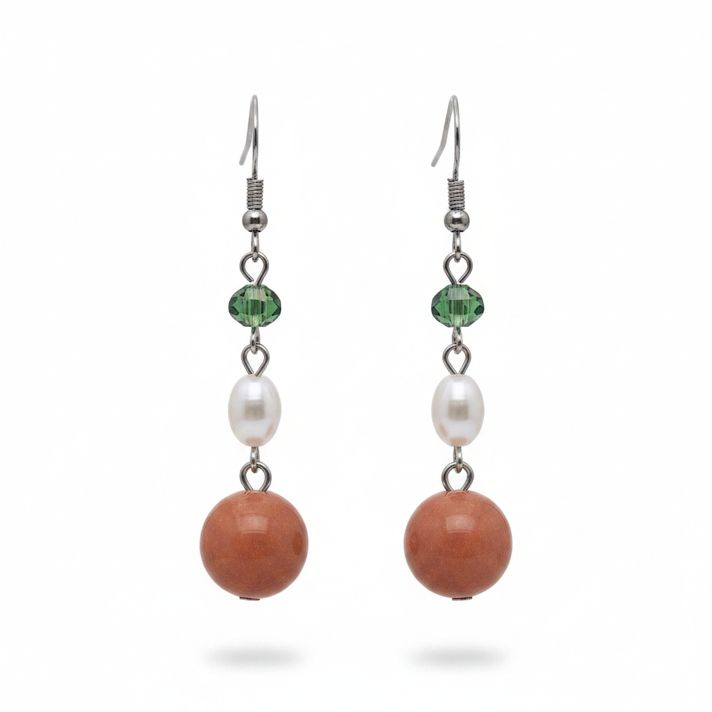 Orange Jade & Pearl Crystal Silvertone Ball Hook Earrings - Street Region
