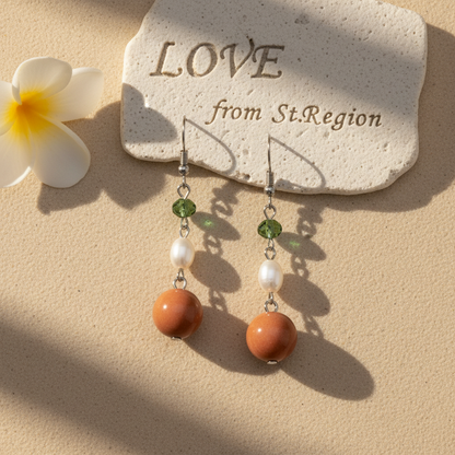 Orange Jade & Pearl Crystal Silvertone Ball Hook Earrings - Street Region