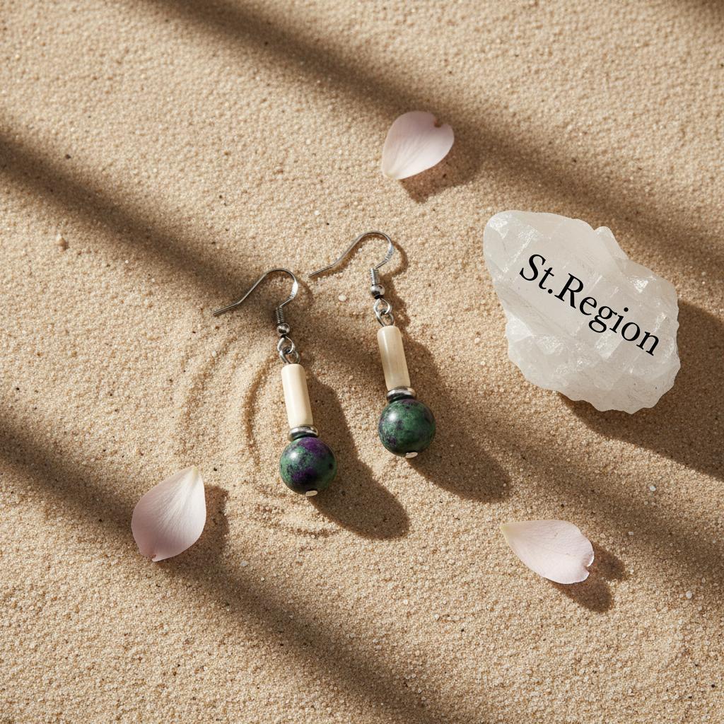 Green Jade and Silvertone Cylinder Ball Hook Earrings, silver drop earrings for women, everyday style, detail close-up