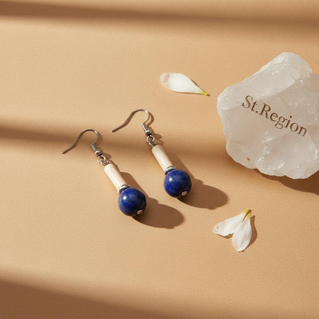 Jade and Lapis Silvertone Cylinder Ball Hook Earrings, silver drop earrings for women, botanical inspired, detail close-up