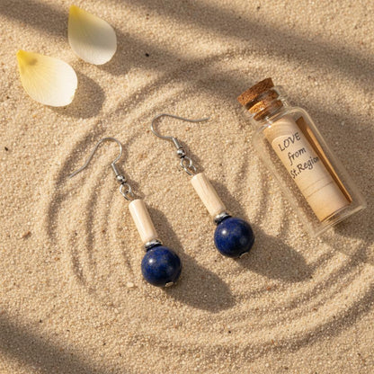 Jade and Lapis Silvertone Cylinder Ball Hook Earrings, silver drop earrings for women, botanical inspired, lifestyle look