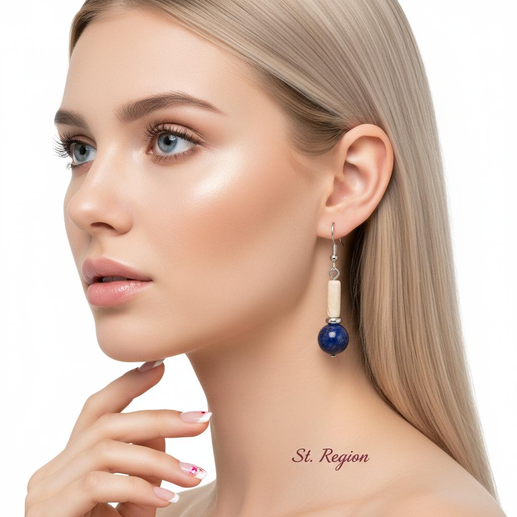 Jade and Lapis Silvertone Cylinder Ball Hook Earrings, silver drop earrings for women, botanical inspired, styled look