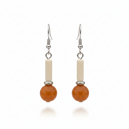 Orange Jade & Silvertone Cylinder Ball Hook Earrings - Street Region