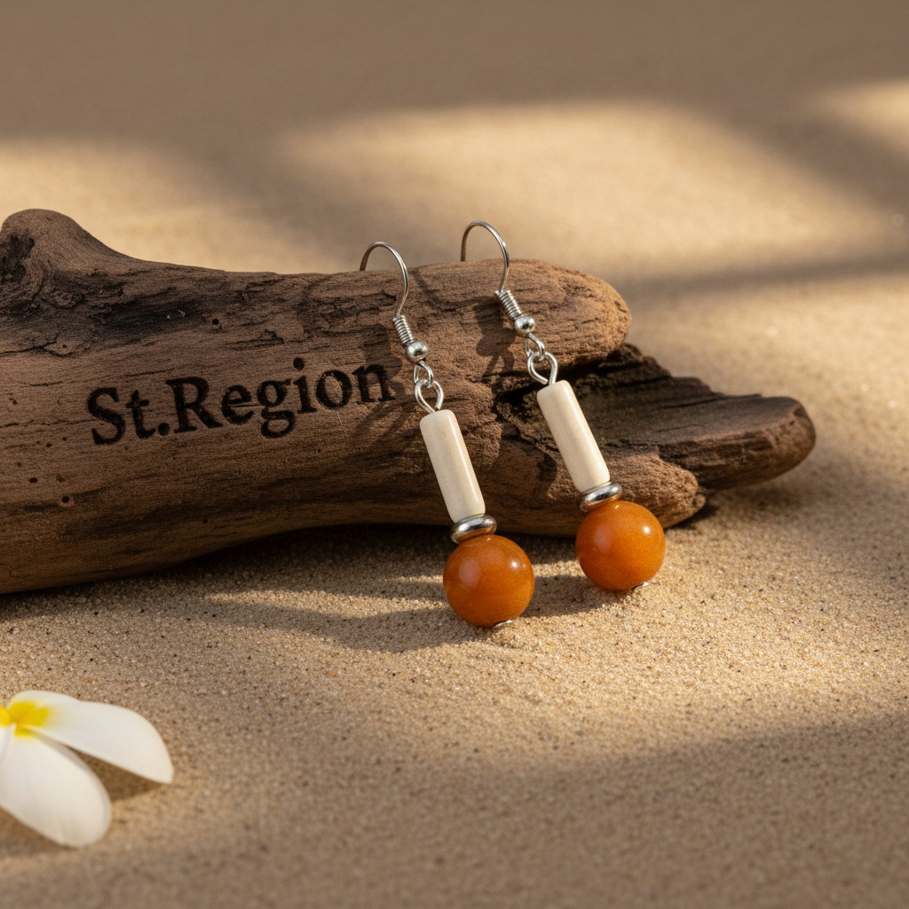 Orange Jade & Silvertone Cylinder Ball Hook Earrings - Street Region