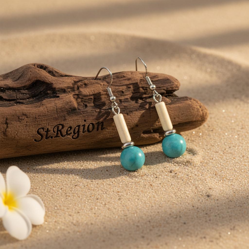 Sea Blue Jade and Silvertone Cylinder Ball Hook Earrings, silver drop earrings for women, everyday style, front view