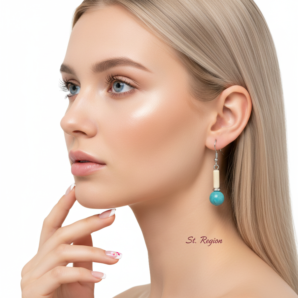 Sea Blue Jade & Silvertone Cylinder Ball Hook Earrings - Street Region