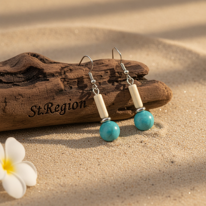 Sea Blue Jade & Silvertone Cylinder Ball Hook Earrings - Street Region