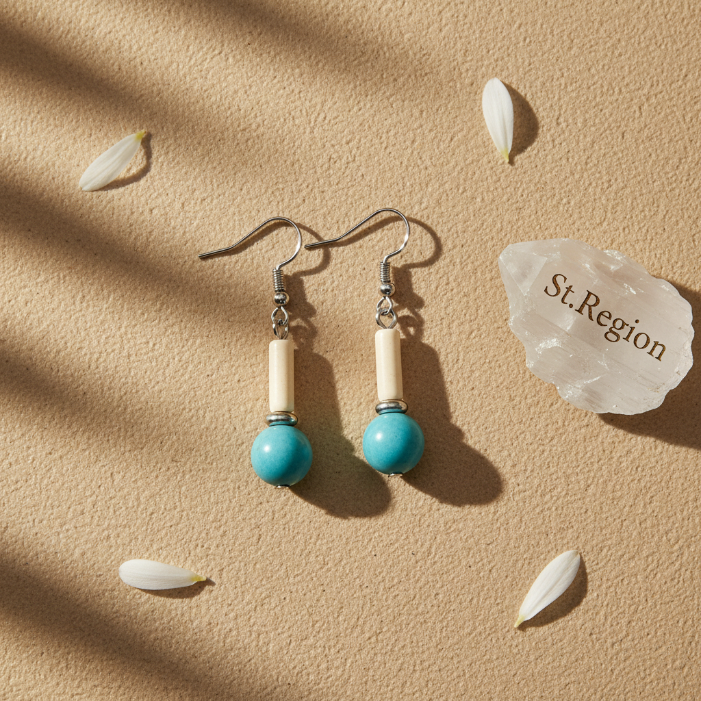 Sea Blue Jade & Silvertone Cylinder Ball Hook Earrings - Street Region