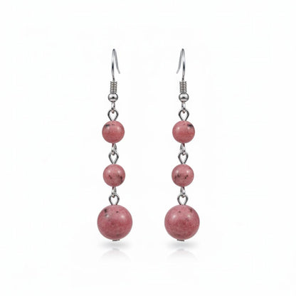Red Jade and Silvertone Tiered Ball Hook Earrings, silver drop earrings for women, vintage-inspired design, side view
