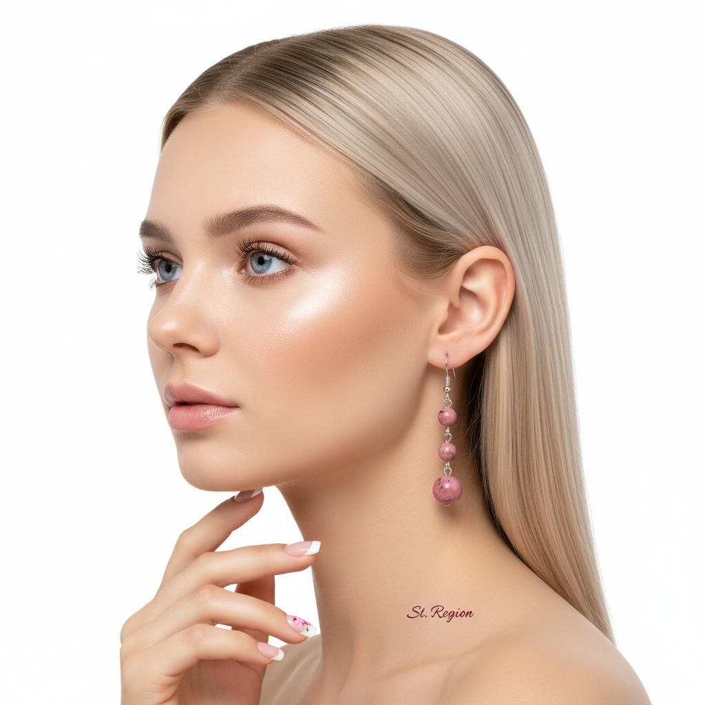 Red Jade and Silvertone Tiered Ball Hook Earrings, silver drop earrings for women, vintage-inspired design, styled look