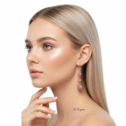 Red Jade and Silvertone Tiered Ball Hook Earrings, silver drop earrings for women, vintage-inspired design, styled look