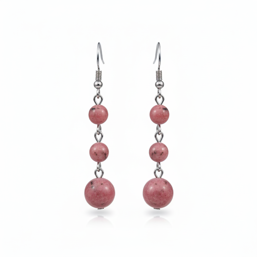 Red Jade & Silvertone Tiered Ball Hook Earrings - Street Region
