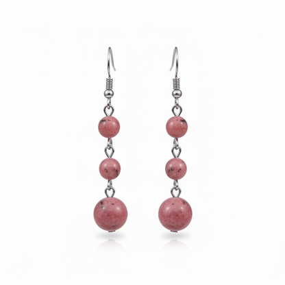 Red Jade & Silvertone Tiered Ball Hook Earrings - Street Region