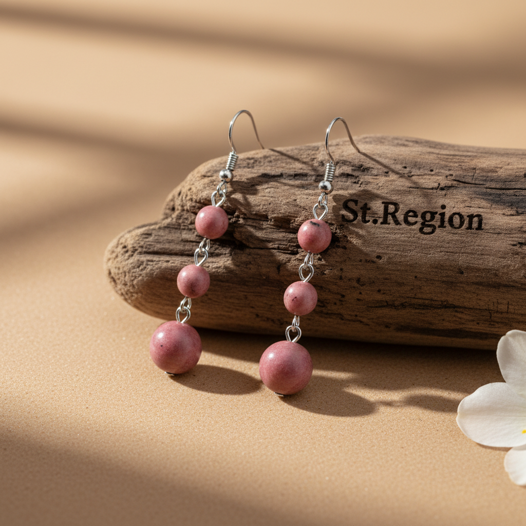 Red Jade & Silvertone Tiered Ball Hook Earrings - Street Region
