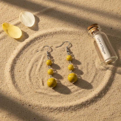 Yellow Jade and Silvertone Tiered Ball Hook Earrings, silver drop earrings for women, elegant gift for her, lifestyle look