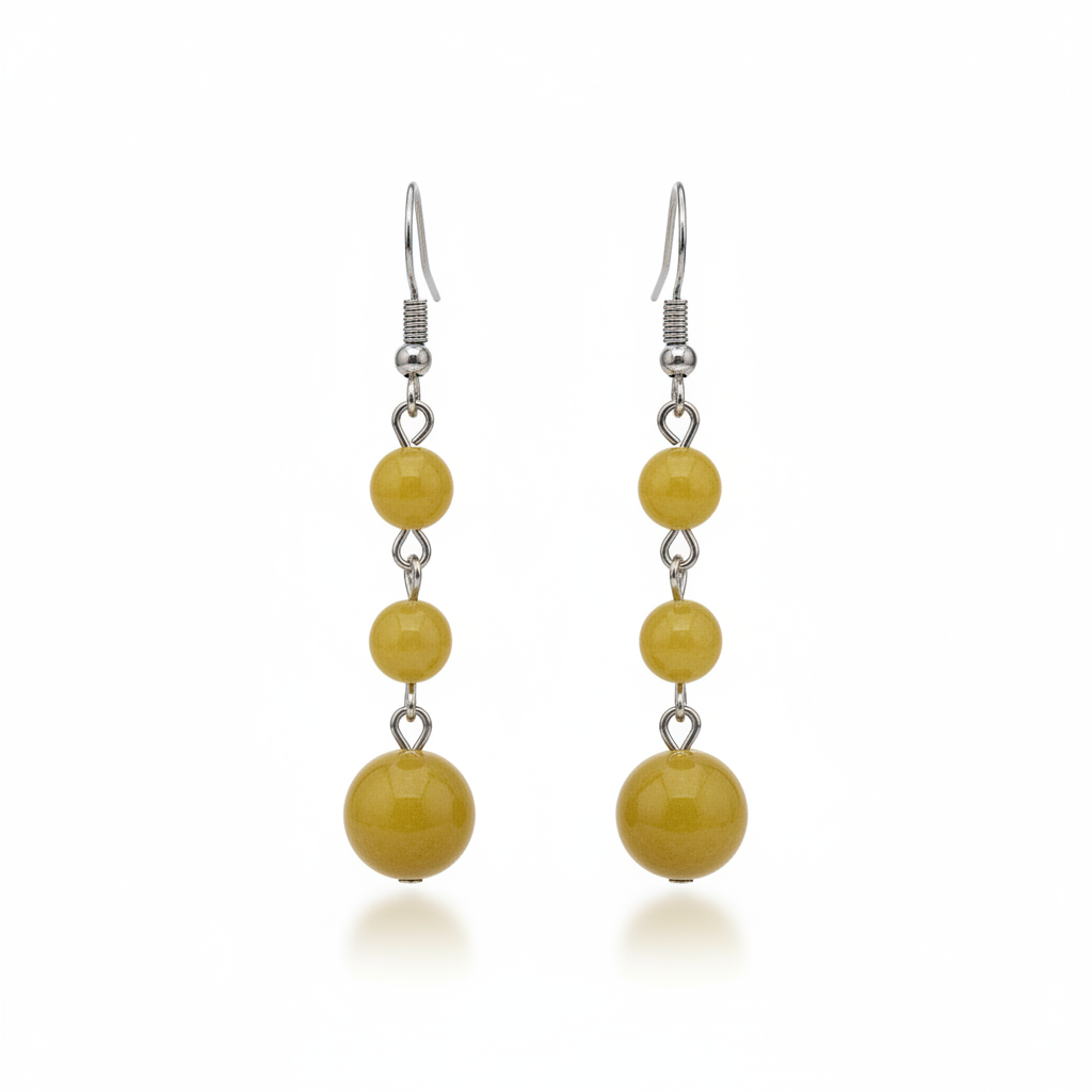 Yellow Jade & Silvertone Tiered Ball Hook Earrings - Street Region