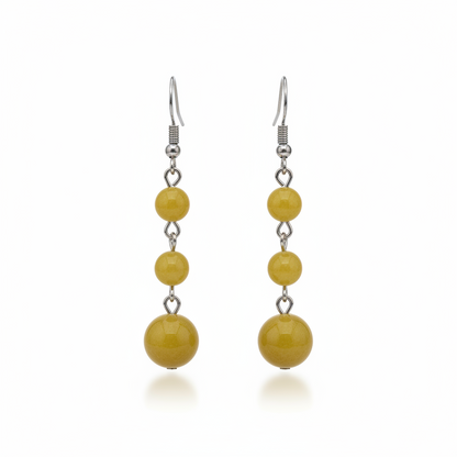 Yellow Jade & Silvertone Tiered Ball Hook Earrings - Street Region