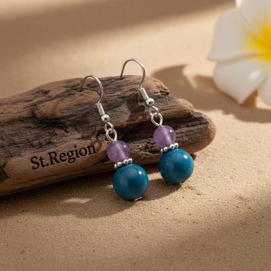 Purple & Blue Jade Silvertone ‌Gourd‌-Shape Hook Earrings