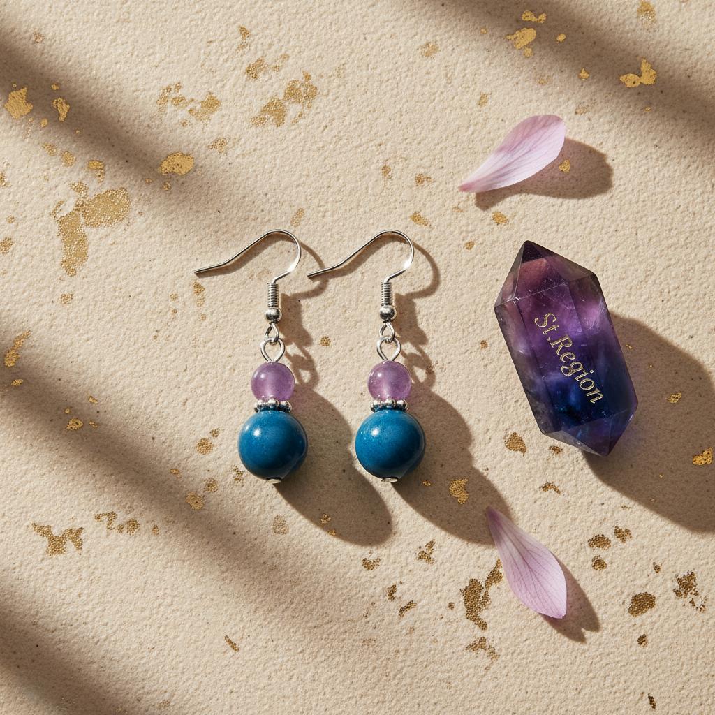 Purple and Blue Jade Silvertone ‌Gourd‌-Shape Hook Earrings, silver drop earrings for women, detail close-up