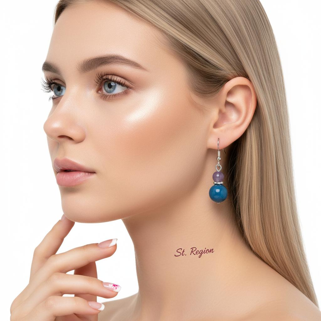 Purple and Blue Jade Silvertone ‌Gourd‌-Shape Hook Earrings, silver drop earrings for women, botanical inspired, styled look