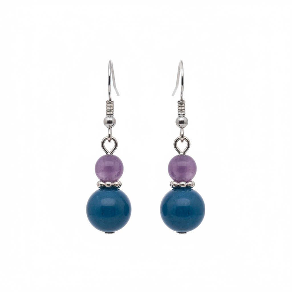 Purple & Blue Jade Silvertone ‌Gourd‌-Shape Hook Earrings - Street Region
