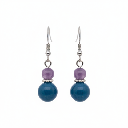Purple & Blue Jade Silvertone ‌Gourd‌-Shape Hook Earrings - Street Region