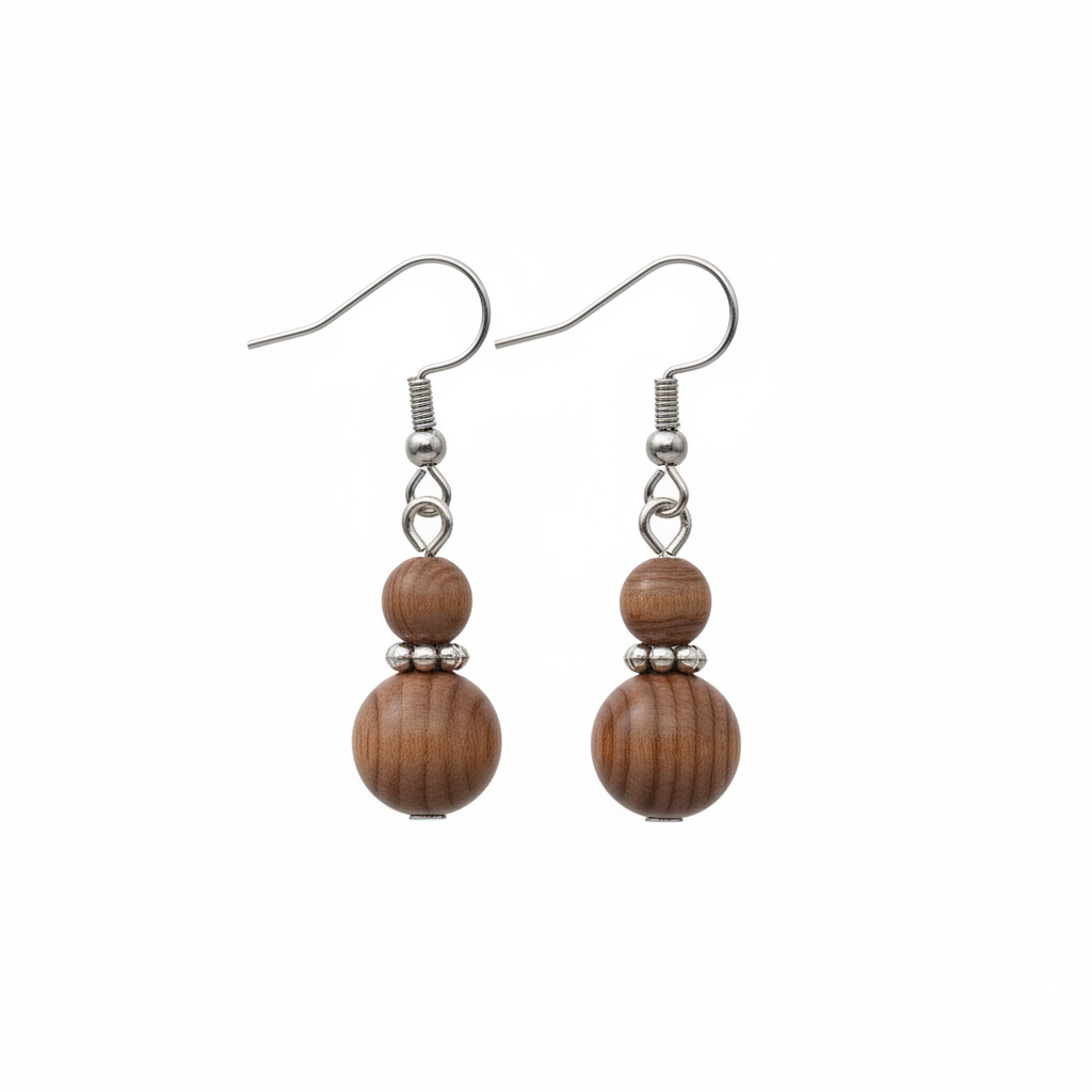 Wood & Silvertone ‌Gourd‌-Shape Hook Earrings - Street Region