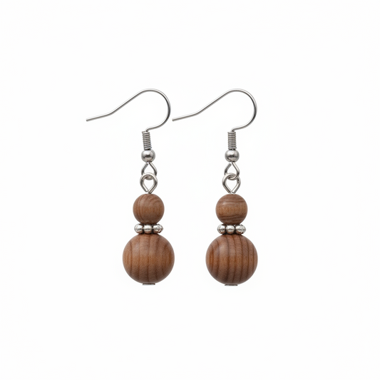 Wood & Silvertone ‌Gourd‌-Shape Hook Earrings - Street Region