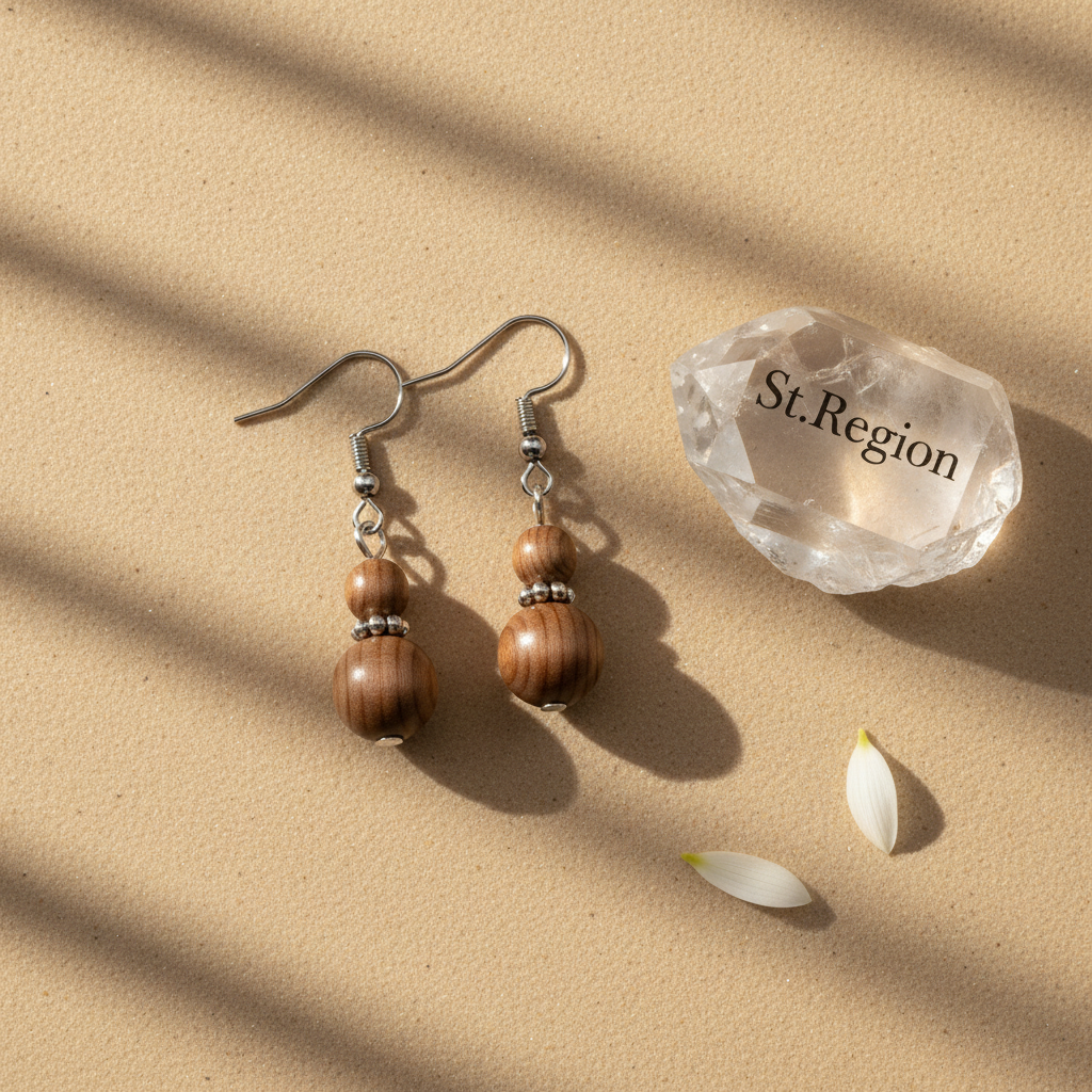 Wood & Silvertone ‌Gourd‌-Shape Hook Earrings - Street Region