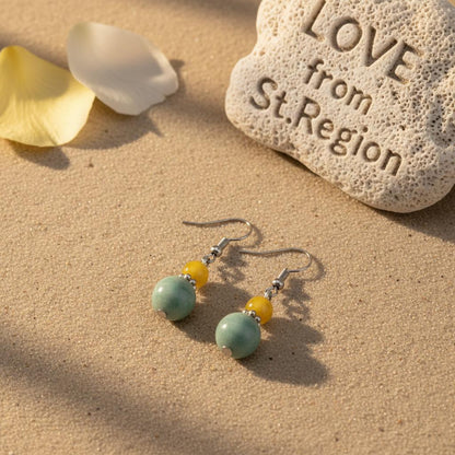 Yellow and Green Jade Silvertone ‌Gourd‌-Shape Hook Earrings, silver drop earrings for women, lifestyle look