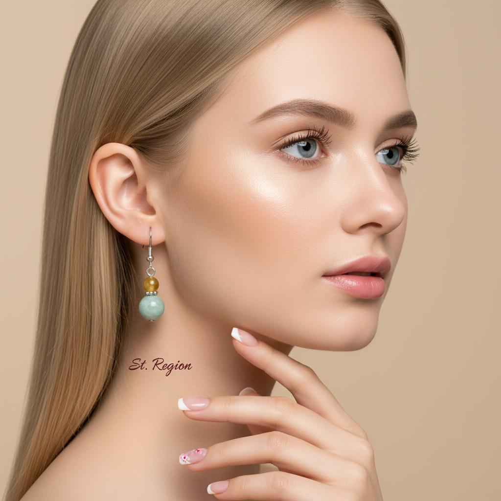 Yellow and Green Jade Silvertone ‌Gourd‌-Shape Hook Earrings, silver drop earrings for women, styled look