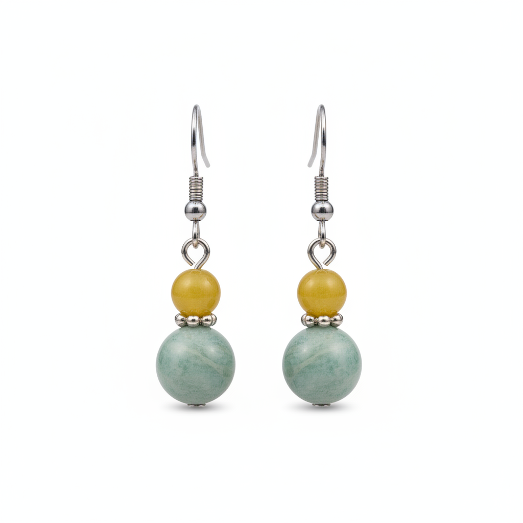 Yellow & Green Jade Silvertone ‌Gourd‌-Shape Hook Earrings - Street Region