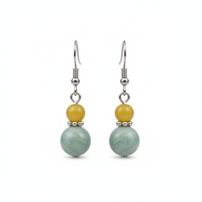Yellow & Green Jade Silvertone ‌Gourd‌-Shape Hook Earrings - Street Region