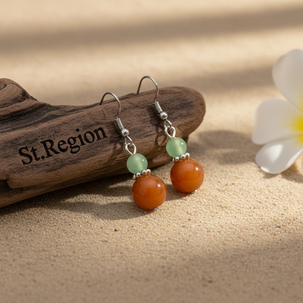 Orange and Green Jade Silvertone ‌Gourd‌-Shape Hook Earrings, silver drop earrings for women, botanical inspired, front view