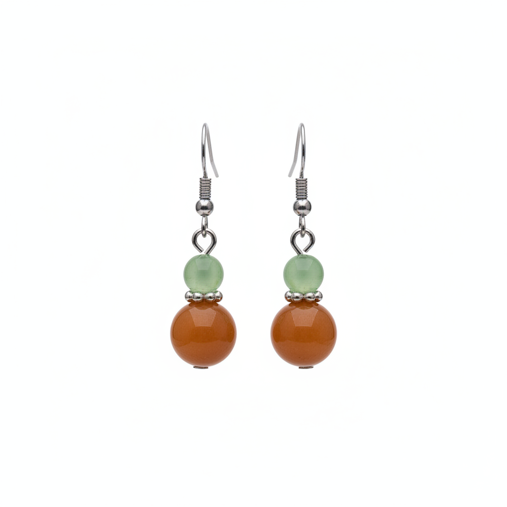 Orange & Green Jade Silvertone ‌Gourd‌-Shape Hook Earrings - Street Region