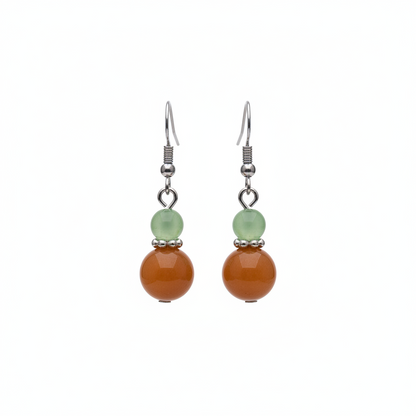 Orange & Green Jade Silvertone ‌Gourd‌-Shape Hook Earrings - Street Region