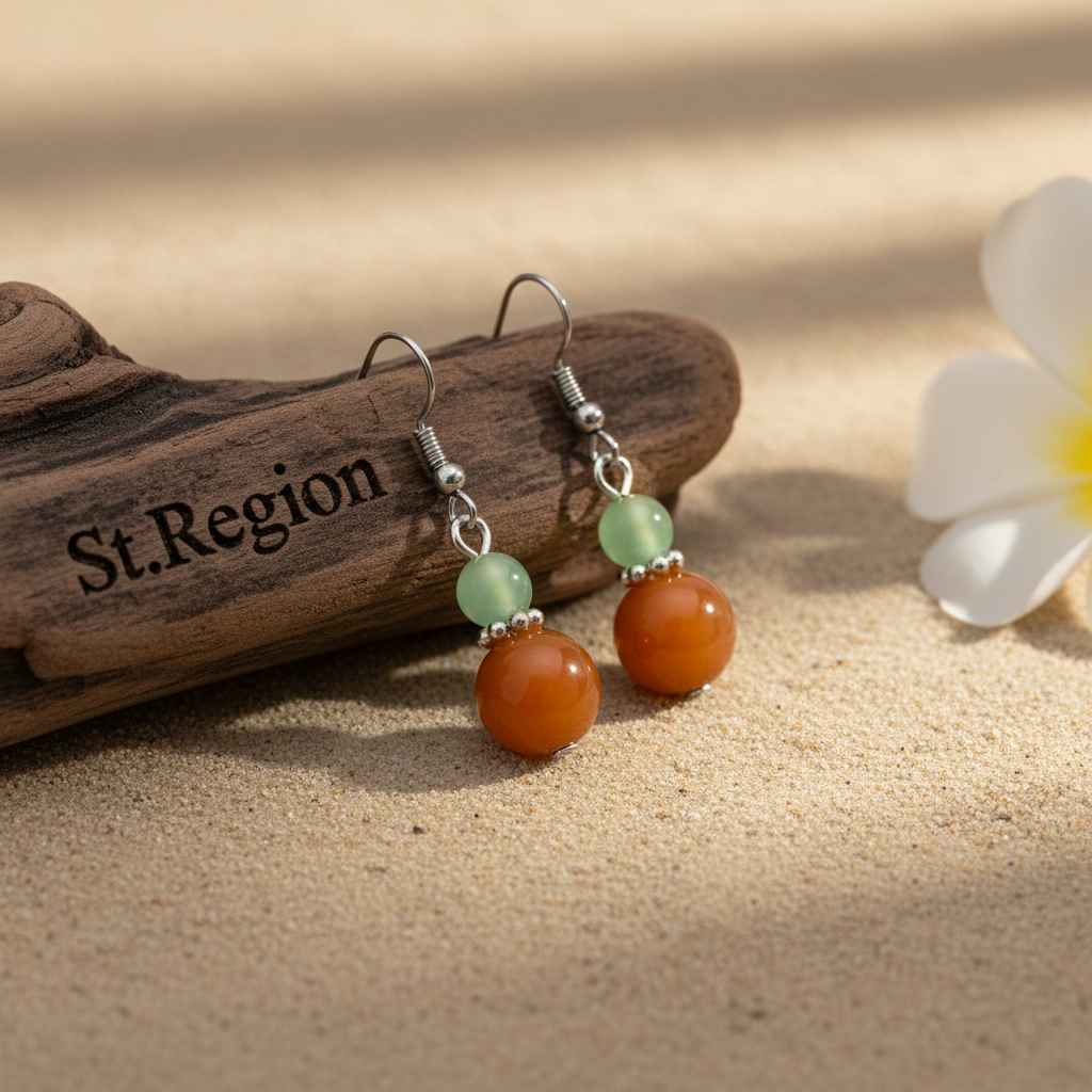 Orange & Green Jade Silvertone ‌Gourd‌-Shape Hook Earrings - Street Region