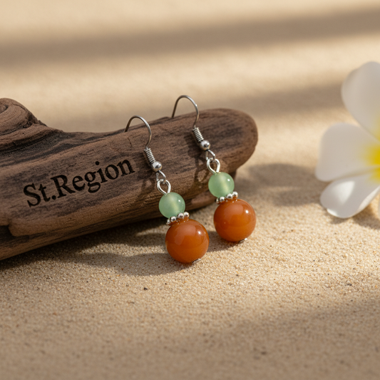 Orange & Green Jade Silvertone ‌Gourd‌-Shape Hook Earrings - Street Region