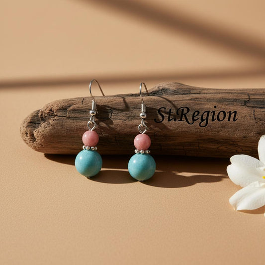 Red & Blue Jade Silvertone ‌Gourd‌-Shape Hook Earrings
