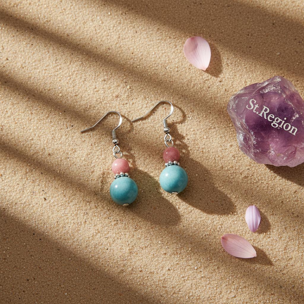 Red and Blue Jade Silvertone ‌Gourd‌-Shape Hook Earrings, silver drop earrings for women, detail close-up