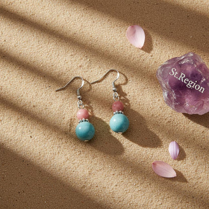 Red and Blue Jade Silvertone ‌Gourd‌-Shape Hook Earrings, silver drop earrings for women, detail close-up