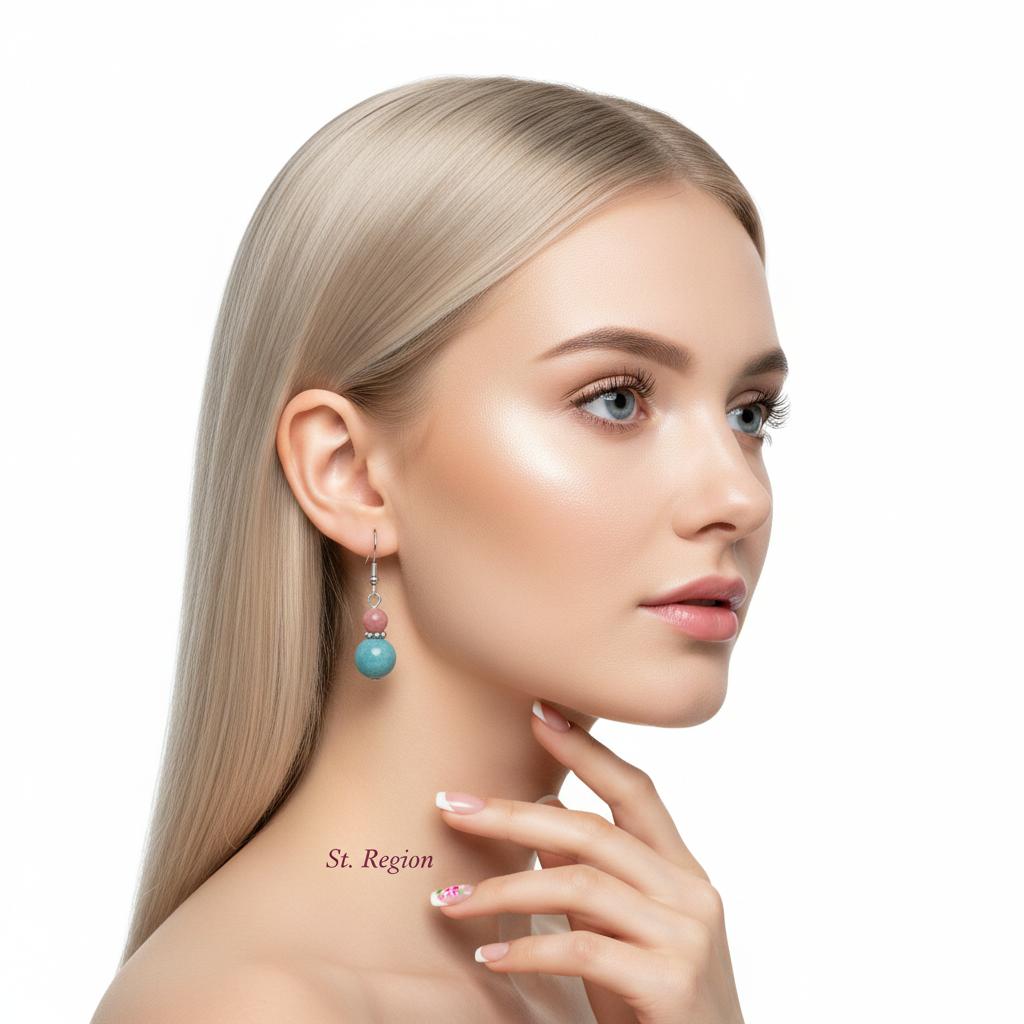 Red and Blue Jade Silvertone ‌Gourd‌-Shape Hook Earrings, silver drop earrings for women, styled look