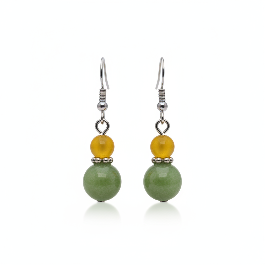 Yellow & Green Jade Silvertone ‌Gourd‌-Shape Hook Earrings - Street Region