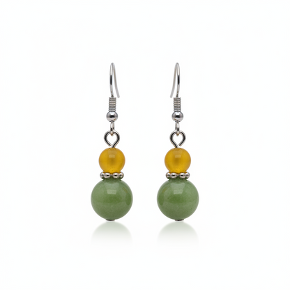 Yellow & Green Jade Silvertone ‌Gourd‌-Shape Hook Earrings - Street Region