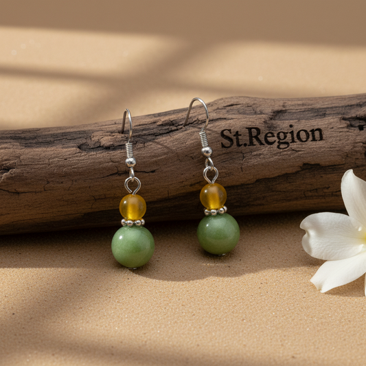 Yellow & Green Jade Silvertone ‌Gourd‌-Shape Hook Earrings - Street Region