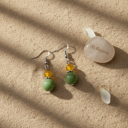 Yellow & Green Jade Silvertone ‌Gourd‌-Shape Hook Earrings - Street Region