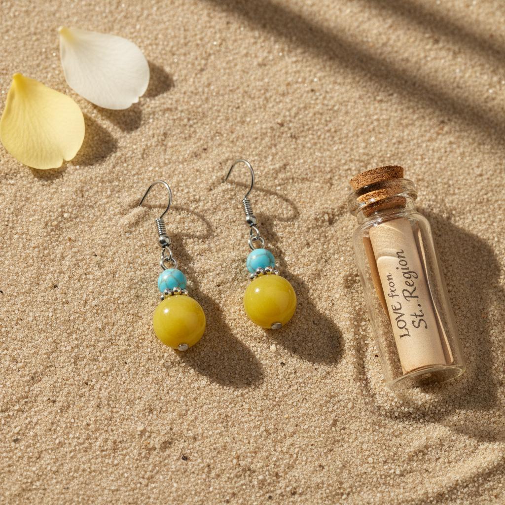 Yellow Jade and Turqouise Silvertone ‌Gourd-Shape Hook Earrings, silver drop earrings for women, lifestyle look