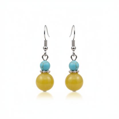 Yellow Jade & Turqouise Silvertone ‌Gourd‌-Shape Hook Earrings - Street Region